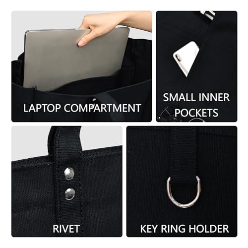 Extra Large Canvas Tote Bag Everything Bag with Pockets and Laptop Sleeve Utility Work Tote4