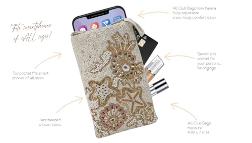 Bamboo Trading BTC Beaded Phone Crossbody Bag, Sea Life Starfish Design, 4x7.5 inches, Ivory and Gold, Adjustable Strap4