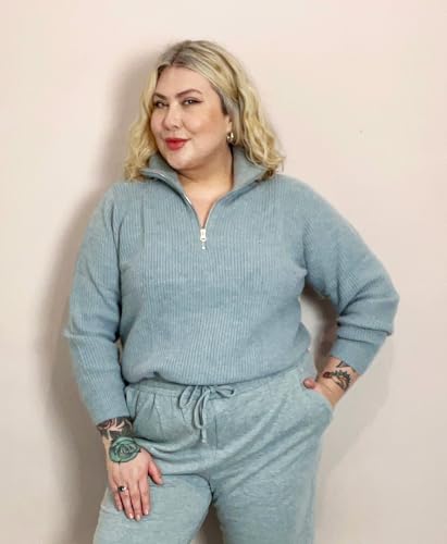Image of TIYOMI Women Plus Size Tops Long Sleeves Mock Neck Sweaters Knit Pullover Sweater Adjustable Zipper Fall Autumn Winter Shirt