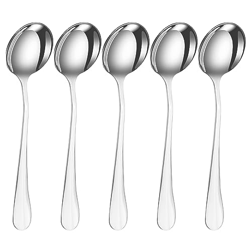 PEBBLE HUG 4Pcs Soup Spoons Stainless Steel Spoon for Soup, Curry, Vegetables Cutlery Spoons, Smooth Edges, Elegant Design, Sturdy Structure, Use for Home, Kitchen Or Restaurant