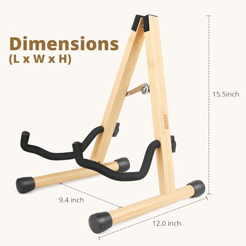MUSO Bamboo Guitar Stand, A-Frame Folding Holder, Easy Assembly and Portable, For Acoustic Guitar, Electric Bass,Violin, Viola,Ukulele,Banjo,Mandolin, Protect Valuable Instrument - Thumbnail 3