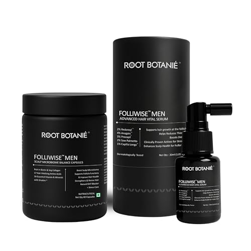 Image of FOLLIWISE Men Combo | Scalp Microbiome Balance Capsules 60 Veg + Vital Serum 30ml | Supports Density, Stronger Roots & Healthy Growth | Redensyl, Exosomes, Biotin, Collagen & Ayurvedic Extracts