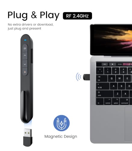 Image of Wireless Presenter, Hyperlink Volume Control Presentation Clicker RF 2.4GHz USB PowerPoint Clicker Presentation Remote Control Pointer Slide Advancer (Black)