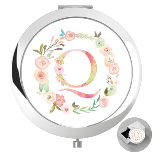 Personalized Gift Initial Compact Mirror w Box for Women Sister (Q, SILVER)