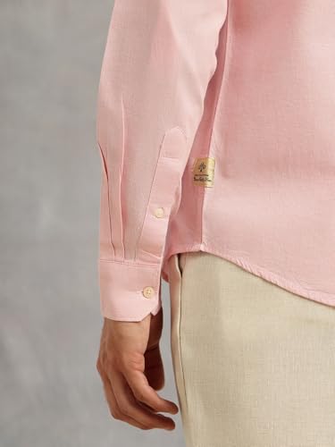 Image of Thomas Scott Men's | Solid | Premium Linen Blend | Spread Collar | Summer Wear | Long Sleeve | Shirts for Men