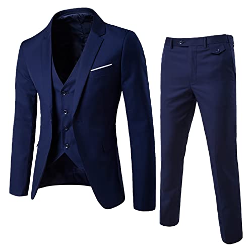 Terno YHEGHT masculino justo, 2 peças, colete, calça e paletó, para festa, casamento, negócios (azul