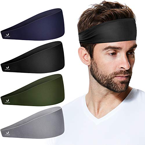 Unijoy Headbands for Women & Men, 4 Pack, Sport Sweat Band Headbands, Mens Sweatband Headbands for Yoga, Running, Cycling, Workout, Spa, Highly Absorbent & Non Slip, Headwear Friendly, Multicolored