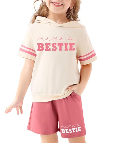 Image of WESIDOM Toddler Girl Clothes Letter Print Drop Shoulder Hoodie Sweatsuits and Short Set 2 Piece Outfit Little Girls Tracksuit