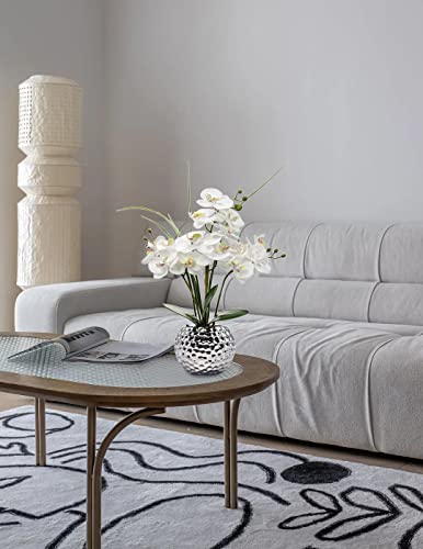 Orchids Artificial Flowers 20.8'' Faux Orchid Flower Arrangement Fake Orchid White Flower With Silver Ceramic Vase Phalaenopsis Orchid For Home Office Bathroom Table Centerpieces Decor, Briful #TOP5