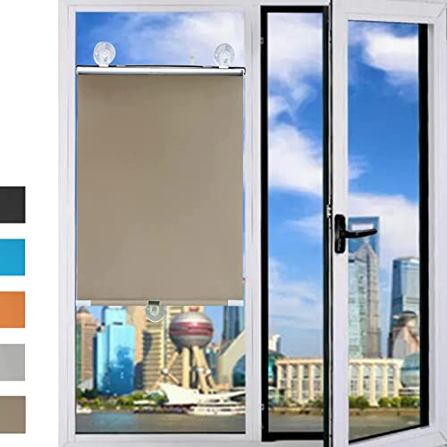 KOOEIN Saugnapf Rollo Sonnenschutz Verdunkelungsvorhang, einziehbare Jalousie fensterrollo Rollo, leichte Thermo Rollo Dachfenster, Verstellbar Gardinen, leicht zu montieren,Gold-75x125cm/30x49in