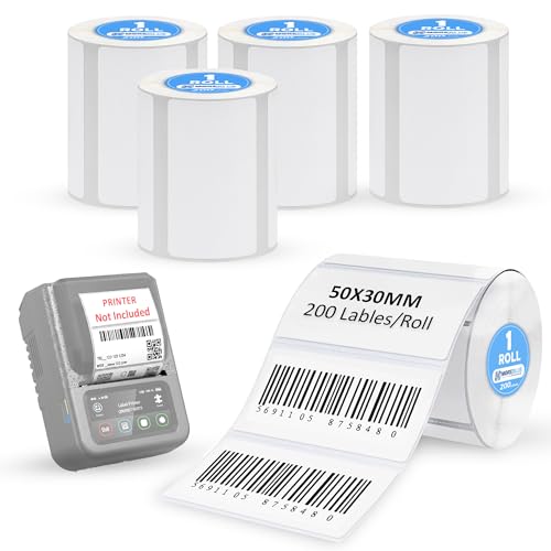 Image of MOREBLUE 50mm x 30mm Direct Thermal Label Roll | 1000 Labels (5 Rolls x 200) | Self-Adhesive Barcode & Shipping Stickers | Waterproof | Strong Adhesive