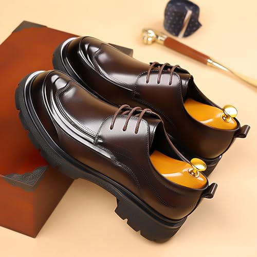 Men's Genuine Leather Platform Chunky Heel Oxford Shoes Classic Casual Lace Up Round Toe Lug Sole Dress Derby Shoes Work Office Business Height-Increasing Shoes3