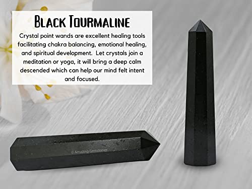 Image of Amazing Gemstone Black Tourmaline Crystal Towers ~ Natural Healing Crystal Point Obelisk for Reiki Healing and Crystal Grid (3- Inch)