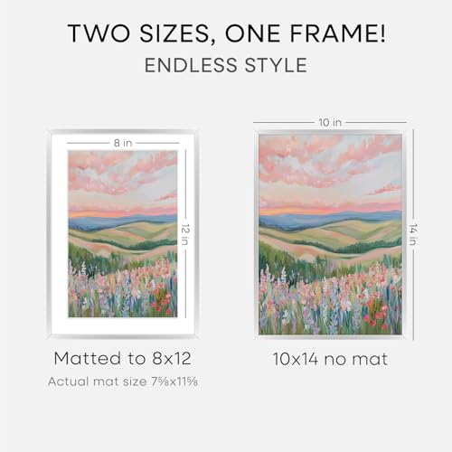 Image of Homeforia 10x14 Picture Frame Silver, High End Metal 10x14 Frames with Mat 8x12, 10 x 14 Silver Poster Frame Matted to 8 x 12 inch Photo, 10by14 Thin Hanging Frames, Tempered Glass, Wall Kit, Set of 2