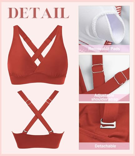 Image of Women's Sporty Adjustable Wide Straps Bikini Top Large Bust Criss Cross Back Supportive Swimsuit Tops Only
