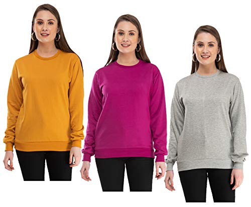 Image of IndiWeaves Women Fleece Warm Sweatshirt for Winters (XL,Grey,Purple,Mustard) Pack of 3