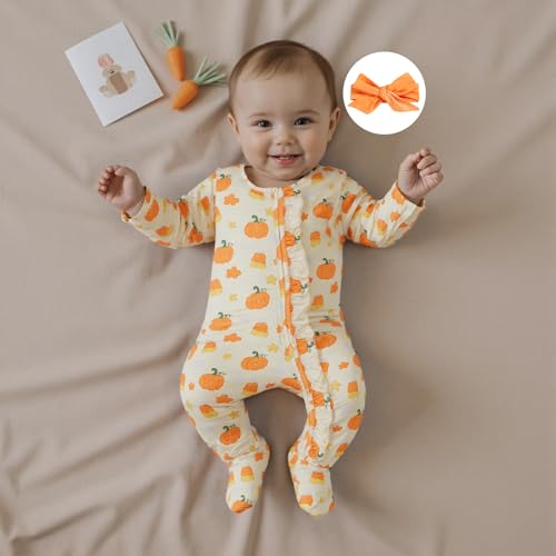 My First Halloween Baby Girl Outfit Newborn Preemie Pumpkin Onesie Zipper Footie Romper Jumpsuit Fall Clothes3