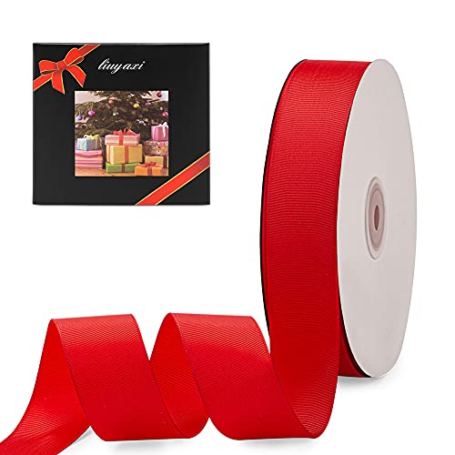 LIUYAXI 1 X 50 Yards Solid Red Grosgrain Ribbon Perfect for Crafts Wedding Decor DIY Hair Accessories Sewing Gift Package Wrapping and More