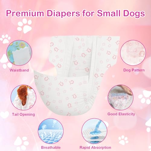 30 Count Disposable Dog Diapers Female, Super Absorbent Pink Puppy Doggie Diapers for Small Female Dogs Urination or Incontinence (Waist 10-16.5 in S)