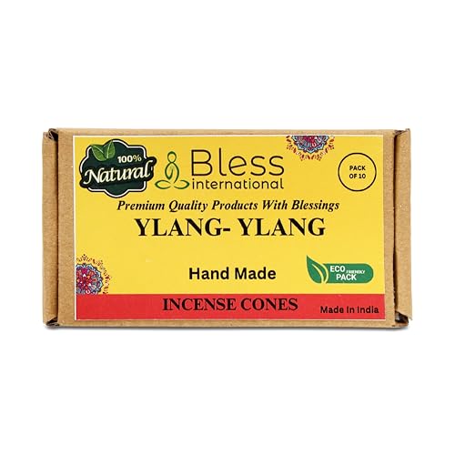 Bless International YLANG-YLANG 100%-Natural-Incense-Cones Handmade-Hand-Dipped Organic-Chemicals-Free for-Purification-Relaxation-Positivity-Yoga-Meditation The-Best-scents (10 Count)