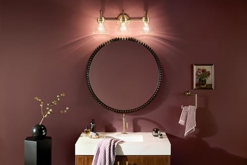 Image of Kichler Farum 26 inch 3-Light Bathroom Vanity Light Fixture with Clear Glass in Champagne Bronze for Over Mirror, Modern Wall Mount Lighting (26 inch W x 9.5 inch H), 55155CPZCLR
