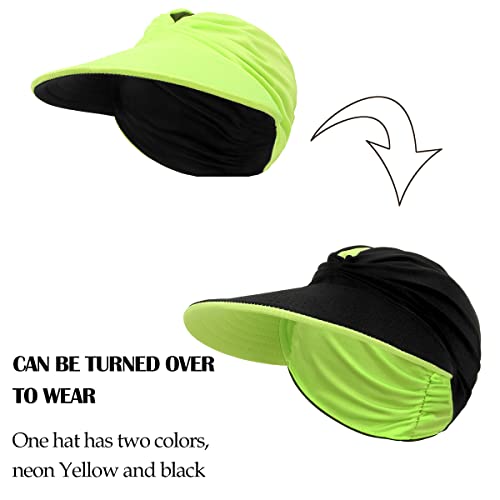 Sun Visor Hat For Women, Summer Beach Hats Foldable, Wide Brim, Ponytail, Packable Vocation Sun Shade Uv Protection Hat #TOP1