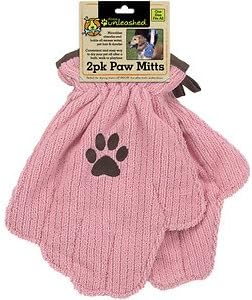 Dogs Unleashed Ritz 2-Pack Microfiber Paw Mitts, Pink/Brown