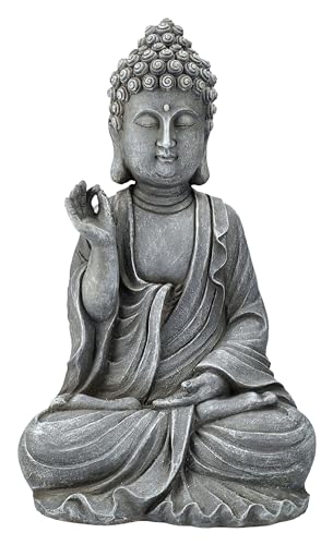 Figura de Buda gris – Chin Mudra Pose, figura decorativa, 39,5 cm