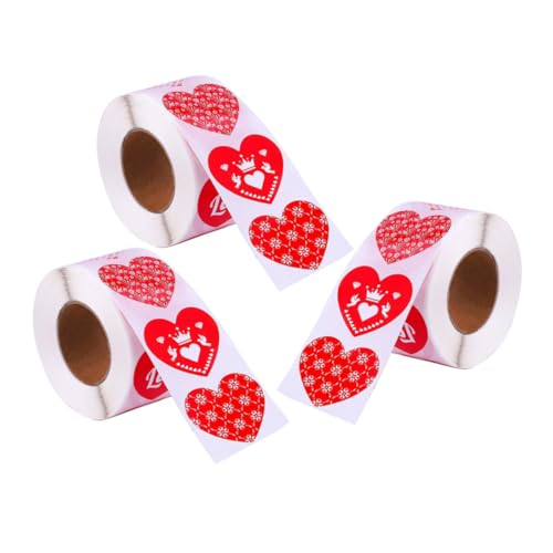 PLAFOPE Pegatinas de Corazones Rojas 25 CM 3 Rollos de 500 Unidades Adhesivos Resistentes Decoloración para Manualidades Scrapbooking Decoración de Bodas y San Valentín