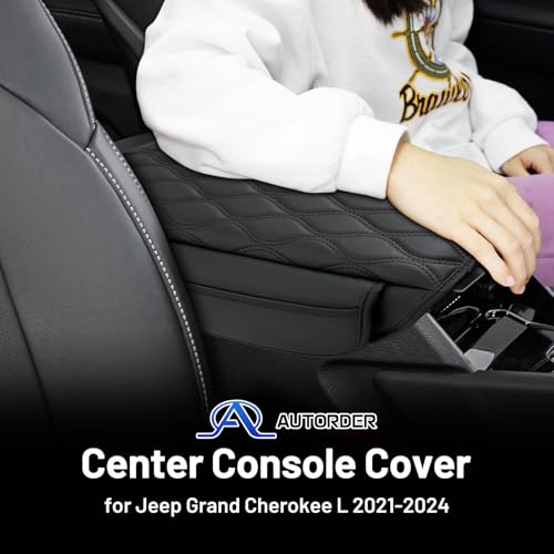 Image of Autorder Center Console Cover for 2021-2025 2026 Jeep Grand Cherokee L Accessories Armrest Cushion Cover Nappa Leather Middle Console Covers Grand Cherokee L Console Cushion Pad Anti-Scratch