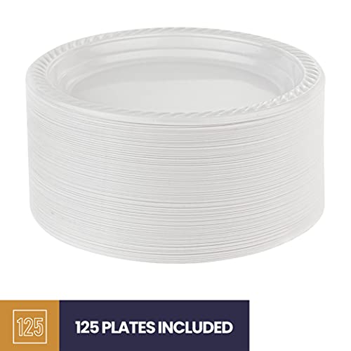125 Pack - 9 Inch White Plastic Plates Disposable Strong And Sturdy #TOP4