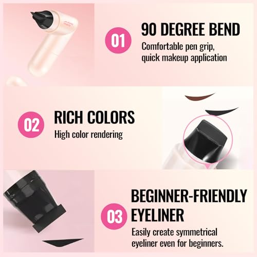 Erinde Dual-Ended Winged Eyeliner Stamp Pen - Waterproof Cat Eye Stamp Eyeliner Tool for Perfect Wings, Smudge-Proof Liquid Eye Liner Stamps, Quick Makeup for Beginners (Black & Brown)