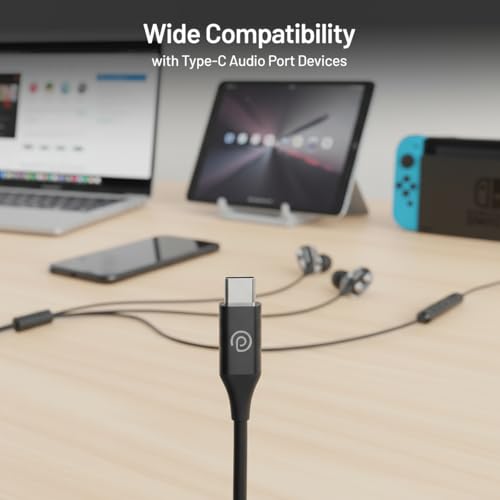 Image of pTron Boom Play X4 Dual Driver in-Ear Type C Wired Earphones with in-line HD Mic, Music Call Control, Ergo-fit, 1.2m Tangle-Free Cable, Wide Compatibility (Obsidian)
