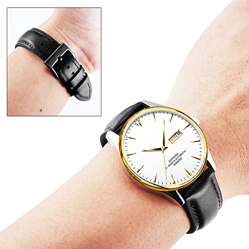 Image of BINLUN Leather Silicone Watch Bands 14mm 16mm 18mm 19mm 20mm 21mm 22mm Quick Release Breathable Micro-Perforated Leather Silicone-Lined Hybrid Watch Straps Silver /Black /Gold Buckle Men Women