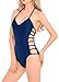 v28 Womens One Piece Sexy Twisted Plunge Neck Strappy Swimsuit Swimwear Monokini Bathing Suit (Large, Strappy Blue)