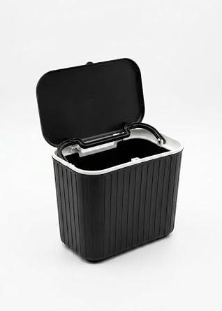 Tezgah Üstü Kapaklı Mutfak Çöp Kovası 15 Litre - 30x25x16 cm Dolap Kapak Tipi Askılı Çöp Kutusu, Plastik Kompost Ve Organik Atık Kovası (SİYAH)