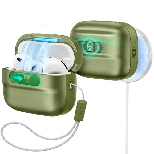 Image of ESR for AirPods Pro 3 Case (2025), Compatible with AirPods Pro 3 (USB-C Cable), MagSafe Ready, Magnetic Lid Lock, Full Drop Protection Cover with Lanyard, Green