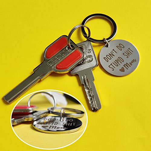 Funny Keychain Gift For Teenager From Mom, Don't Do Stupid Shit Keychain, Gag Sarcasm Gift For Son Daughter New Driver Birthday Graduation Valentine, Mother To Kids Go To College Presents (Silver&Mom) #TOP5