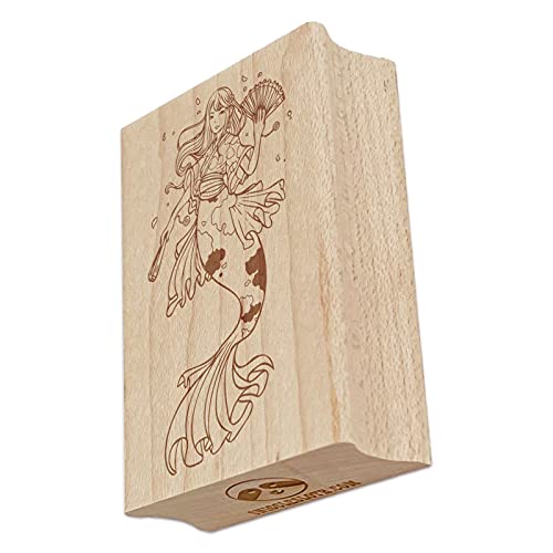 Asian Koi Mermaid In Japanese Kimono Rectangle Rubber Stamp For Stamping Crafting - 2.5In Large #TOP18