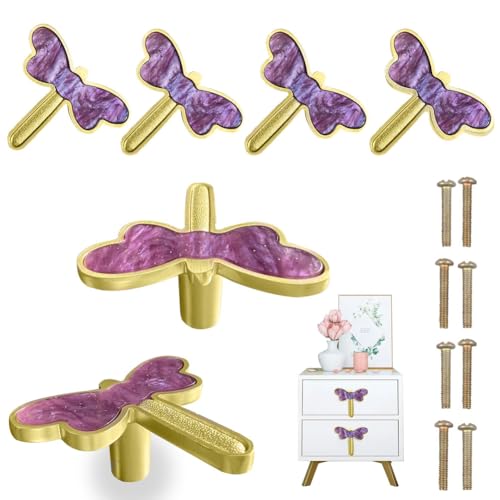 BAOTXHBR 6 Dragonfly Knot Cabinet Handle, Vanity Drawer handls, Cabinet Drawers, Furniture Doors, Wardrobe Handle. (Purple)