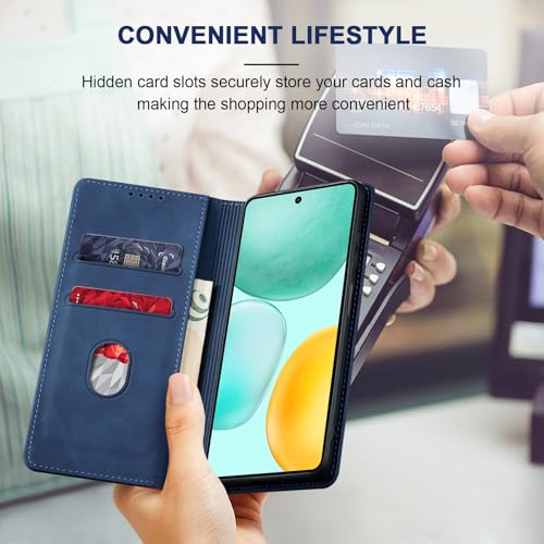 Image of Jasonyu Case for Honor X6c Leather Wallet Flip Cover with Card Holder,Kickstand, Magnetic Closure,TPU Shockproof Phone Case (Blue)
