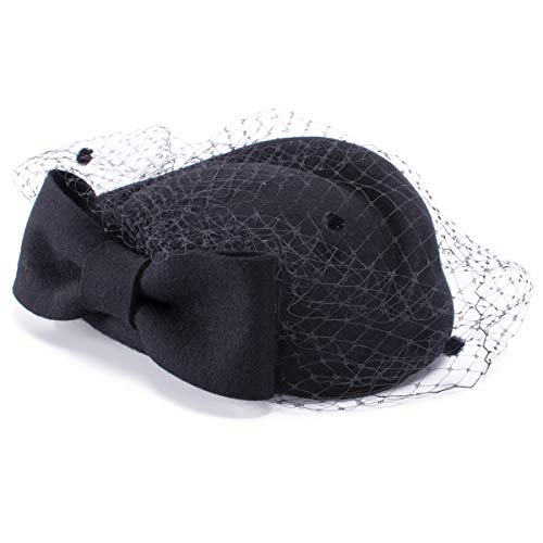 Lawliet Womens Dress Fascinator Wool Felt Pillbox Hat Bow Veil