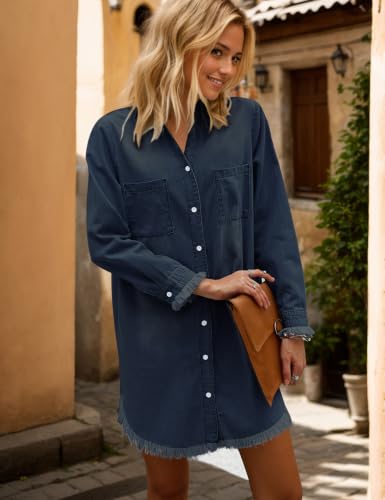 Image of Zilcremo Women Denim Dress Long Sleeve Button Down Jean Shirt
