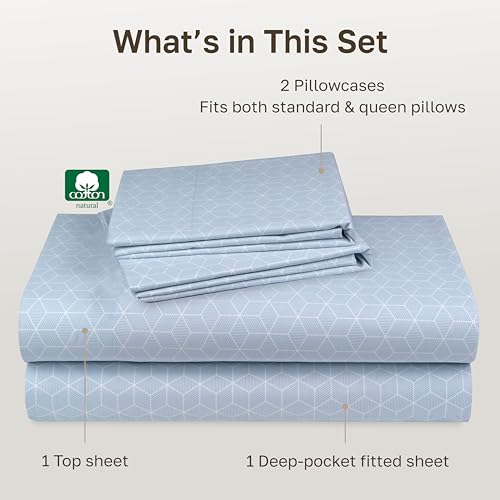 Image of California Design Den Queen Size Sheet Set - 100% Cotton, 600 Thread Count, Deep Pocket Queen Sheets, Premium-Feel Bedding with Sateen Weave - Print - Geo Urban