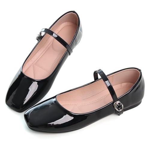 Image of LUXINYU Women's Slip on Flats,Classy Round Toe Solid Classic Mary Jane Ballet Dance Shoes Soft Comfortable PU Flat Shoes
