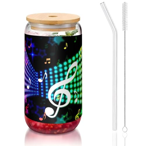 Dreamlike Cool Music Printing - Vasos para beber de 16 onzas con tapas y popotes, bonitos vasos de agua para jugo, cerveza, café, té