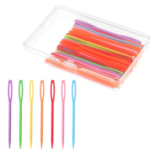 JJUNW 50 aguja de coser de plástico, hilo y cordones de ojo grande, agujas de bordado y seguridad para manualidades (7 cm)