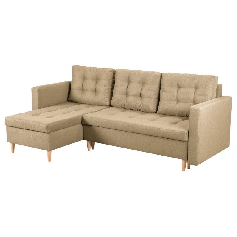 bonni Ecksofa Oslo mit Schlaffunktion, Eckcouch, Schlafsofa, L-Form Sofa, Polsterecke mit Bettkasten, Klappsofa, Schlafcouch, Bettsofa, Couchgarnitur, Sofagarnitur (beige) – Bild 4