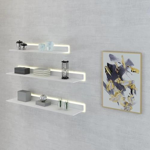 Étagère de présentation en métal blanc éclairée pour salon cosy