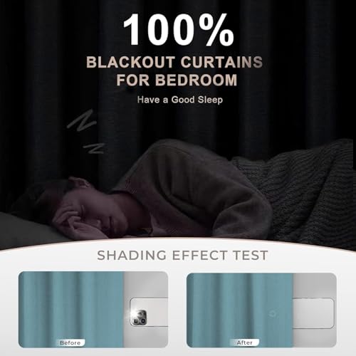 INOVADAY 100% Blackout Curtains 90 Inches Length 2 Panels Set, Back Tab/Rod Pocket Linen Black Out Curtains for Bedroom, Thermal Insulated Window Drapes - Teal, W50 X L90